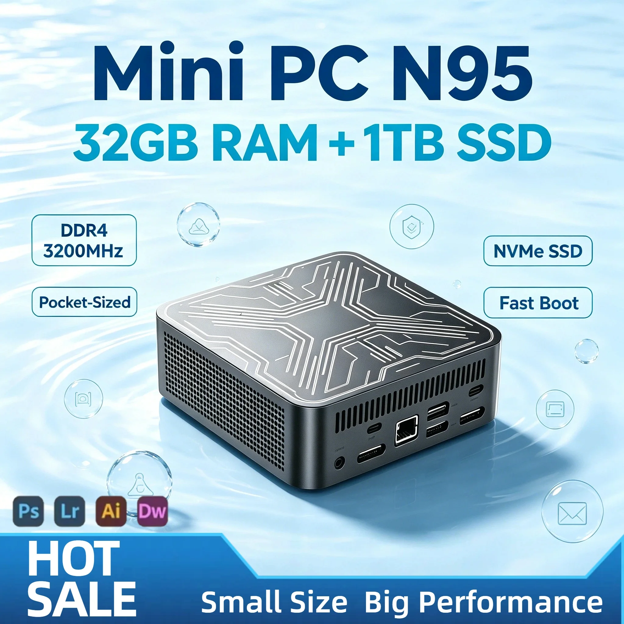 

Mini PC 2026 Intel Core N95 4C4T 3.4GHz 16GB DDR4 NVMe SSD Triple 4K HDMI WiFi6 BT5.2 Silent Cooling Home Office Pro
