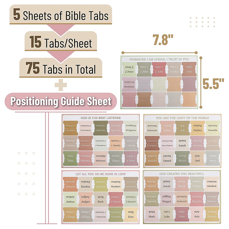 Bible Tabs,75 Tabs,Colorful,Laminated Bible Tabs For Women And Men, Bible Tabs For Study Bible,Bible Index Tabs