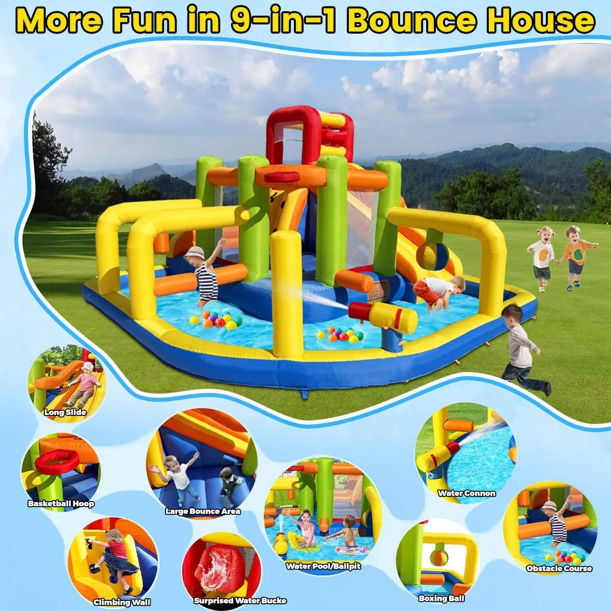 Umbalir 9-in-1 Inflatable Obstacle Bounce House with Water Slide | Kids Bounce House Water Park with Surprise Dump Bucket,Jumpin view 3