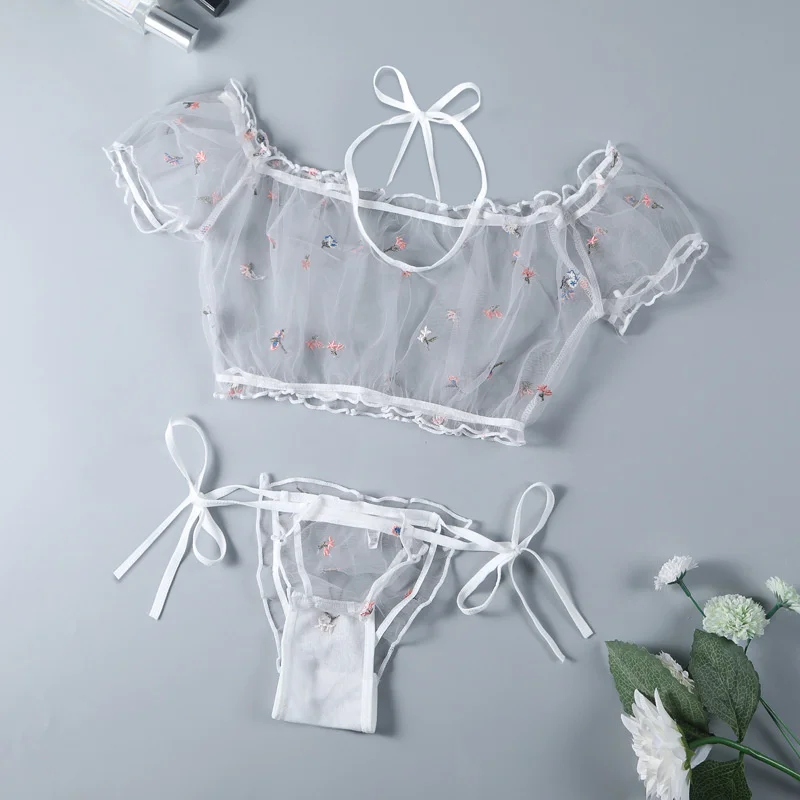 Sensual Lingerie For Women Transparent Sexy Bra And Panty Set Floral Embroidery Strapless Lingerie Set Lace Underwear Exotic Set