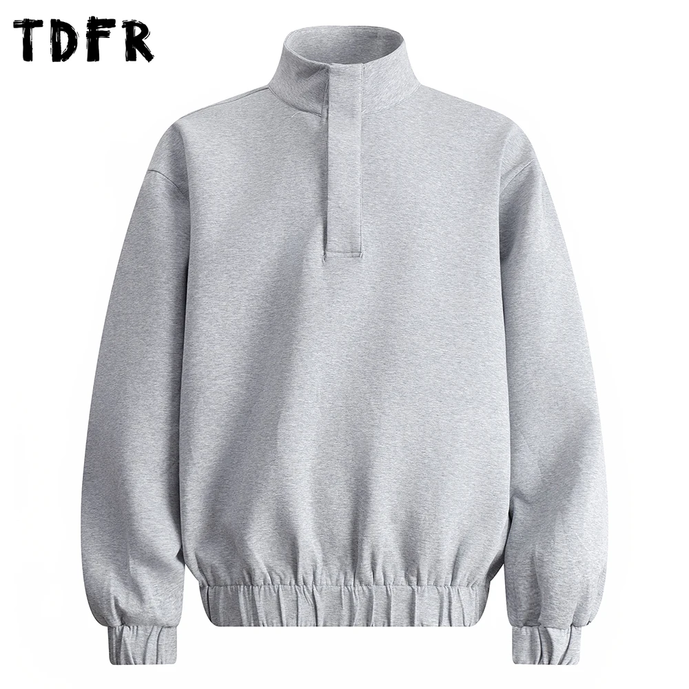 

Solid Color Stand Collar Sweatshirts Mens Autumn Casual Loose Elastic Hem Loose Long Sleeve Sweatshirts Man