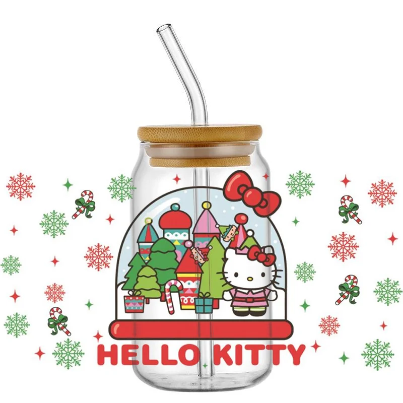 

Christmas style Kitty Cat Pattern UV DTF Transfer Sticker Waterproof Transfers Decals For 16oz Glass Cup Wrap Stickers