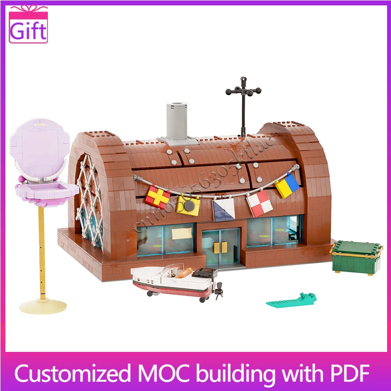 

New 3458 Parts MOC Hot Selling City Street Views Modular Luxury Crab Burger House Building blocks Toys Birthday Christmas Gifts