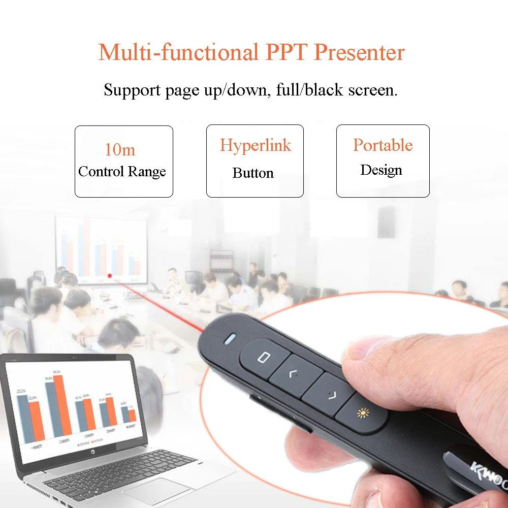 2.4GHz Wireless PowerPoint Clicker Remote Controller Flip Pen Pointer Handheld PPT Presenter Unibody 10m Controlling Range