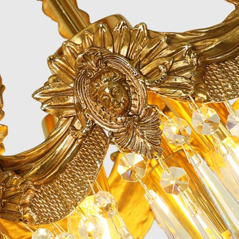 

European Rococo Luxury Brass Restaurant Chandelier French Classical Retro Bedroom Foyer Crystal Pendant Light