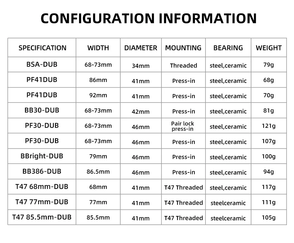 ONIRII DUB Bike Bottom Bracket 28.99mm Series BSA T47 86-92 BB30 Threaded Press-in Bicycle Part Bearing BB for MTB Road Bike NEW