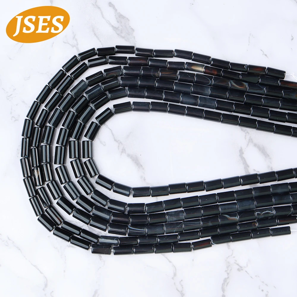 JSES Natural Black Agate Onyx Beads Tubular Shape for Jewelry Making 7-8*12-14mm Bracelets Necklace Stone Beads DIY Accessories