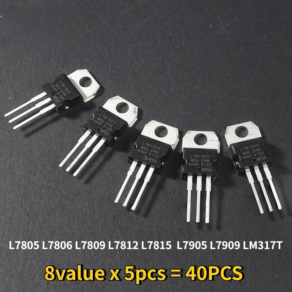 40PCS LM317T L7805 L7806 L7809 L7812 L7815 L7905 L7909 Spannungsregler IC TO-220 Transistor Sortiment Kit