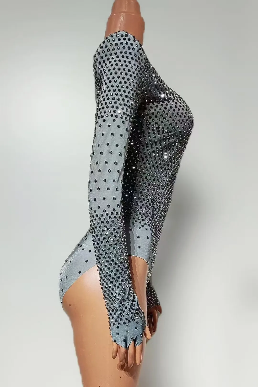 Body moulant à strass pour femmes, Costume de danse à manches longues, pour spectacle, discothèque, Bar, scène de célébration, A786