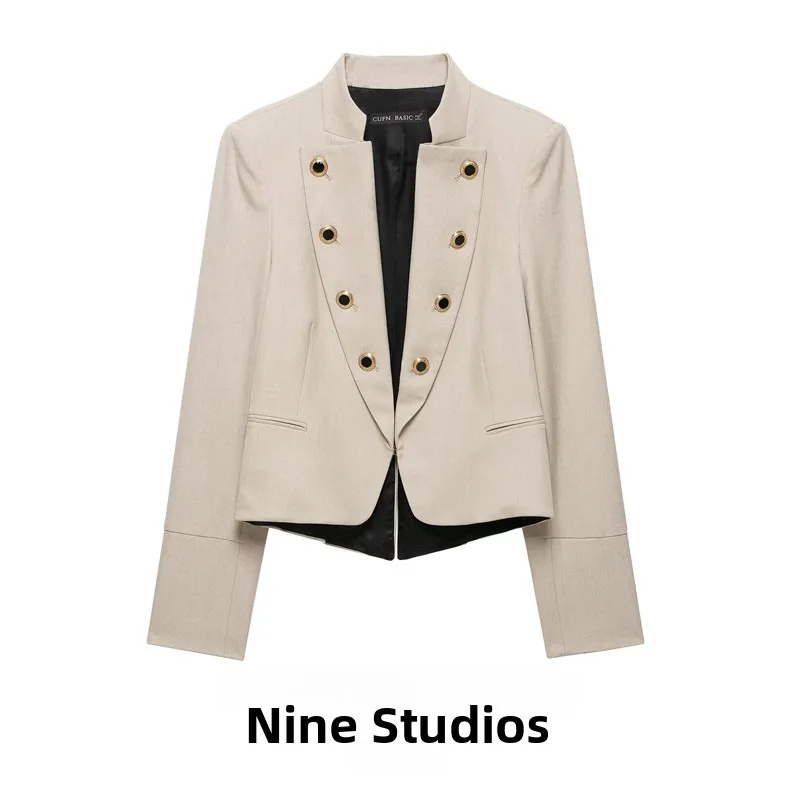 NINE ZAR Women's Slim Fit Long Sleeve Button Detail Casual Coat with Flap Closure Fashionable Outerwear for Ladies