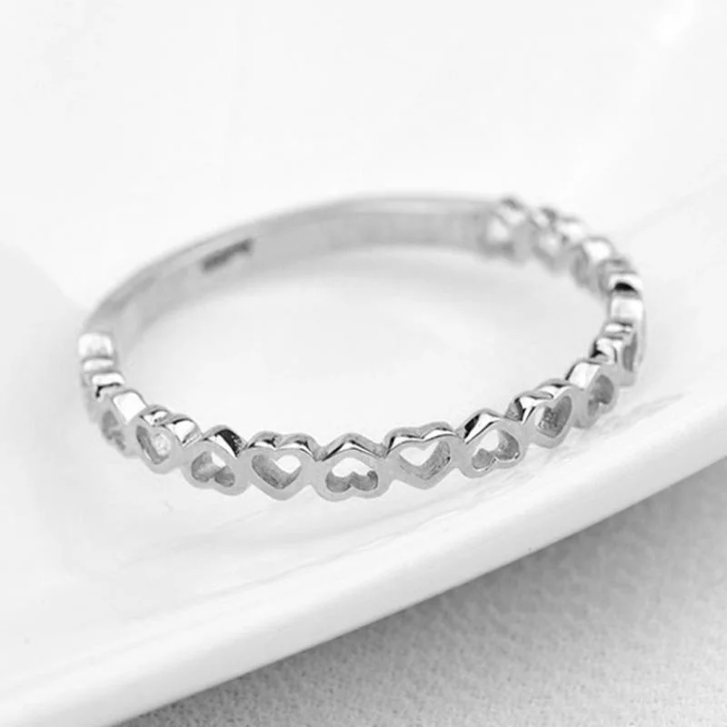 Huitan-anillos redondos de corazón delicado para mujer, joyería de compromiso estética de Plata de Ley 925, accesorios simples de amor dulce, regalos