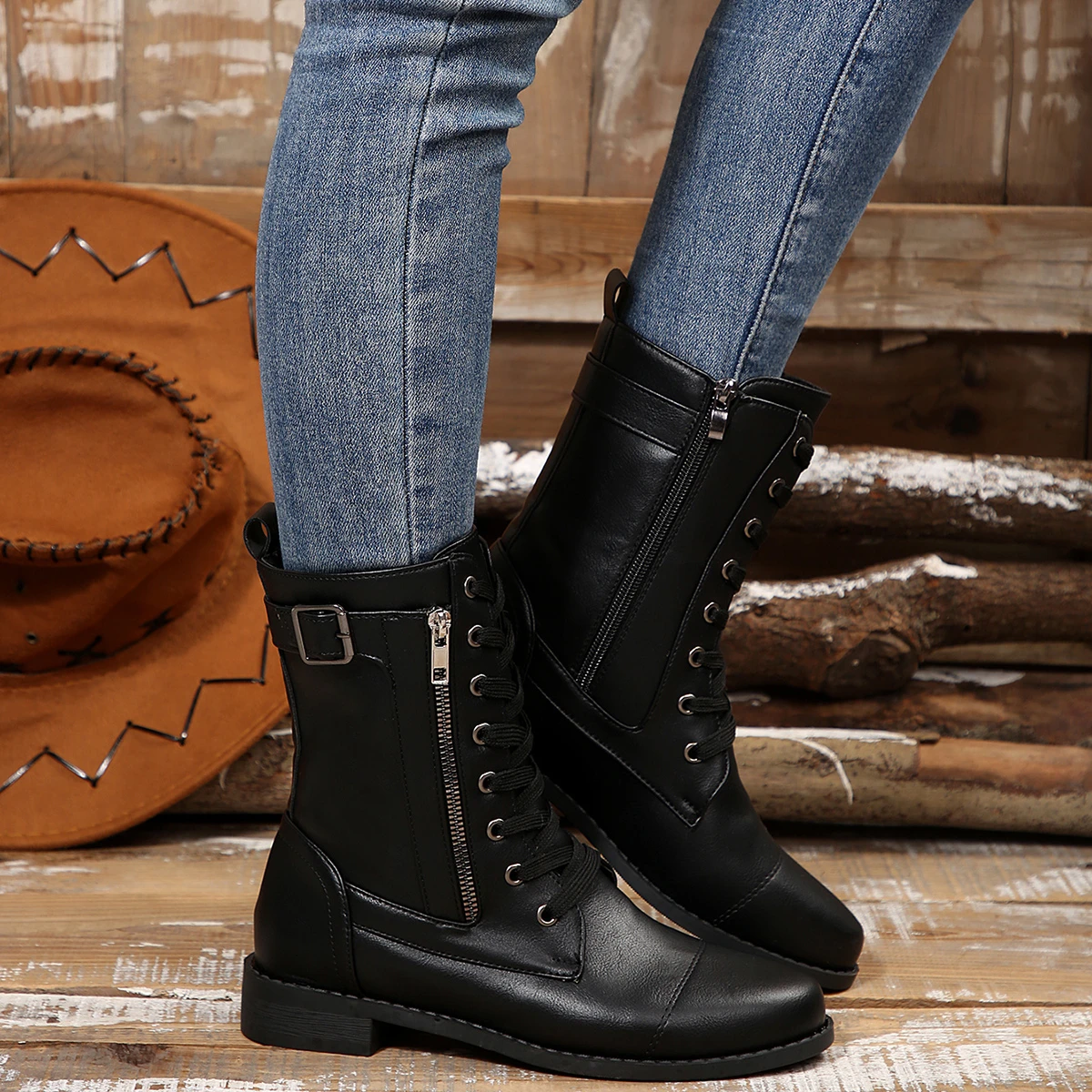 Sewing Zipper - Plus Size 43 Women Boots Retro