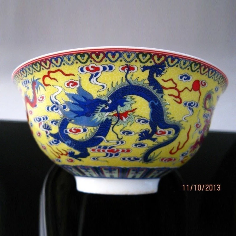 

Delicate Chinese Famille Rose Porcelain Bowl Hand Painted dragon with Qianlong mark