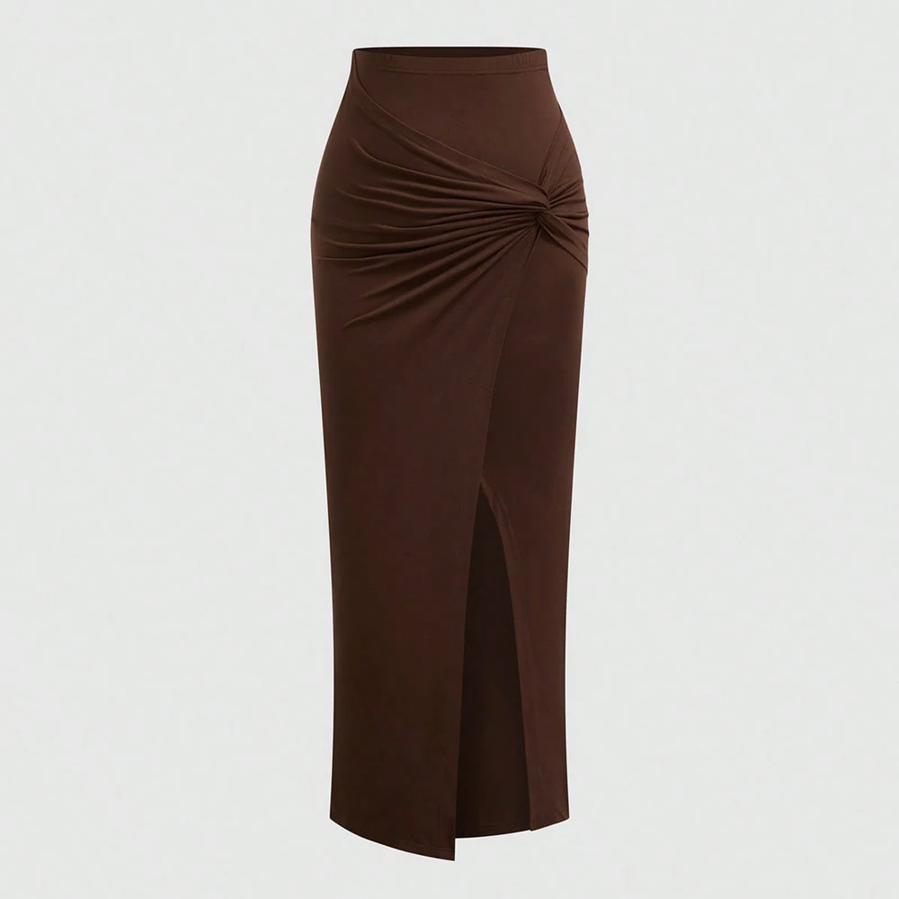 

Plus-size Solid-Color Fitted Slit Maxi Dress for Women: Elegant High-Waisted Fishtail Maxi Dress, Perfect for Summer Outfits