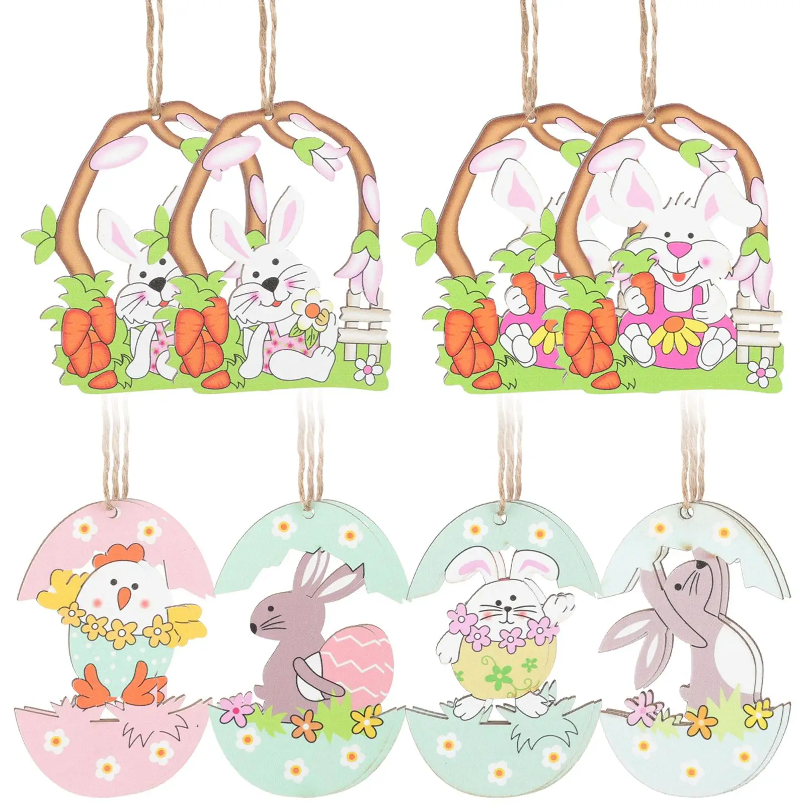 

12 Pcs Easter naments Bunny Chicken Wooden Decor Tree Hanging Festive Holiday Craft Supplies Easy Decorate Wall Tree