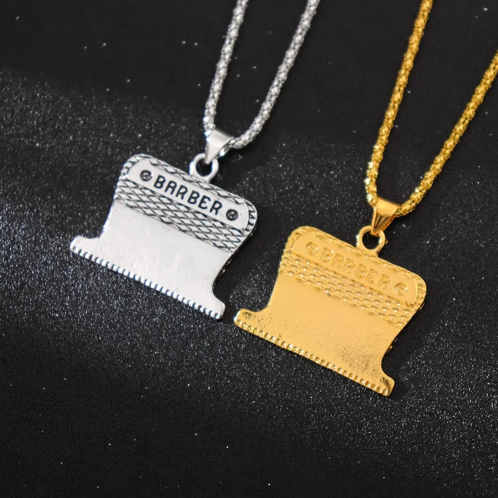 

2set color stylish square barbershop barber men's pendant necklace sliding necklace on the neck exquisite holiday party jewelry