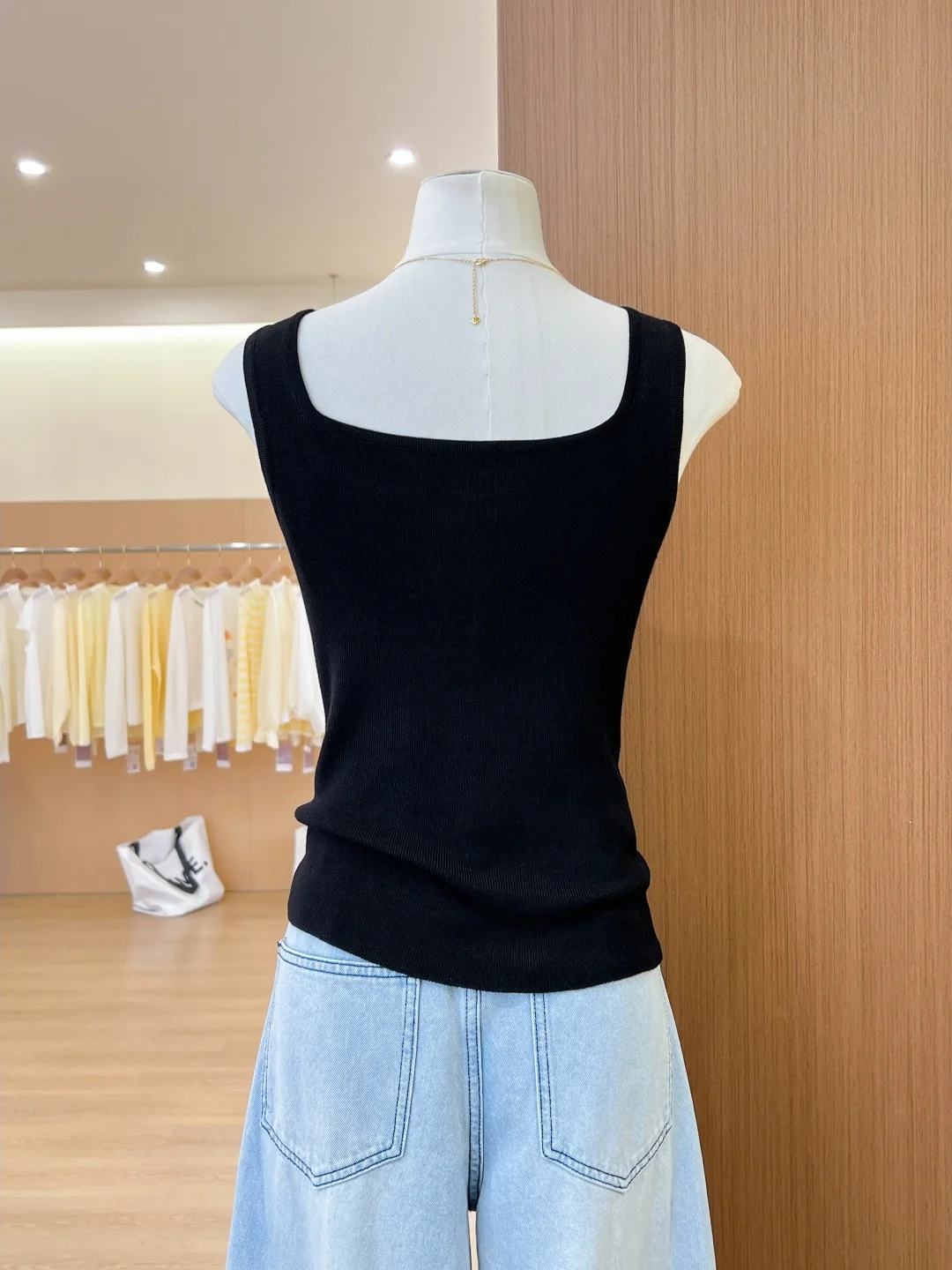 American Style Ice Silk Knitted Vest Small Strap Women's Summer Wide Shoulder Inner Wear Sleeveless Top Commute Style Slim Fit