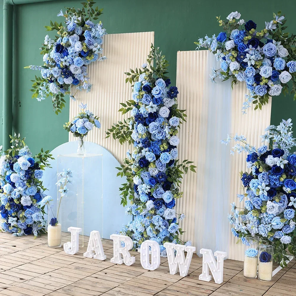 Blue Series Artificial Rose Greens Floral Arrangement for Wedding Event Decor Baby Shower Birthday Party Photography Props