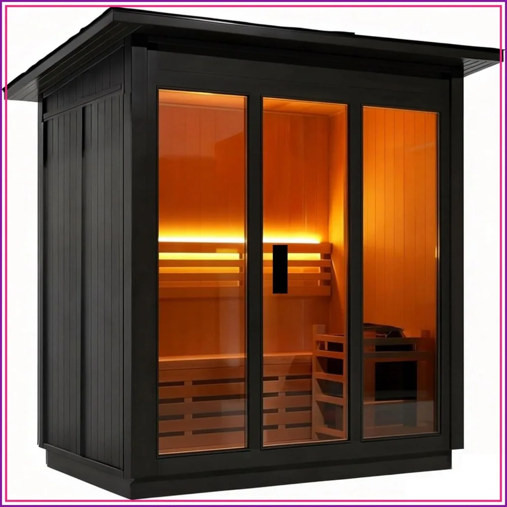 Customizable Outdoor Wood Sauna Room with Heater Backyard Spa Asphalt Shingles