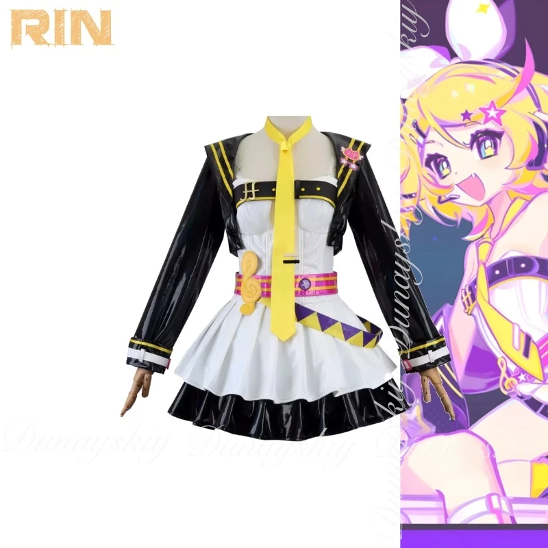 Muse Dash Game Cosplay Linkage Twin Twin Virtual Idols Rin مع ملابس جلدية عاكسة بالليزر أزياء تنكرية للعبة بدلة كاملة