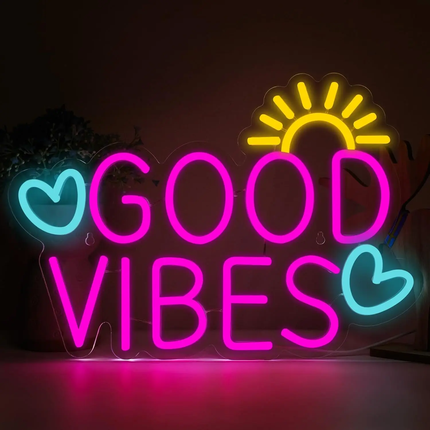 

Good Vibes Pink Neon Sign Cute LED Sign Light For Room Decor Girls Party Bedroom Salon Wall Art For Home Dorm Gift For Sister