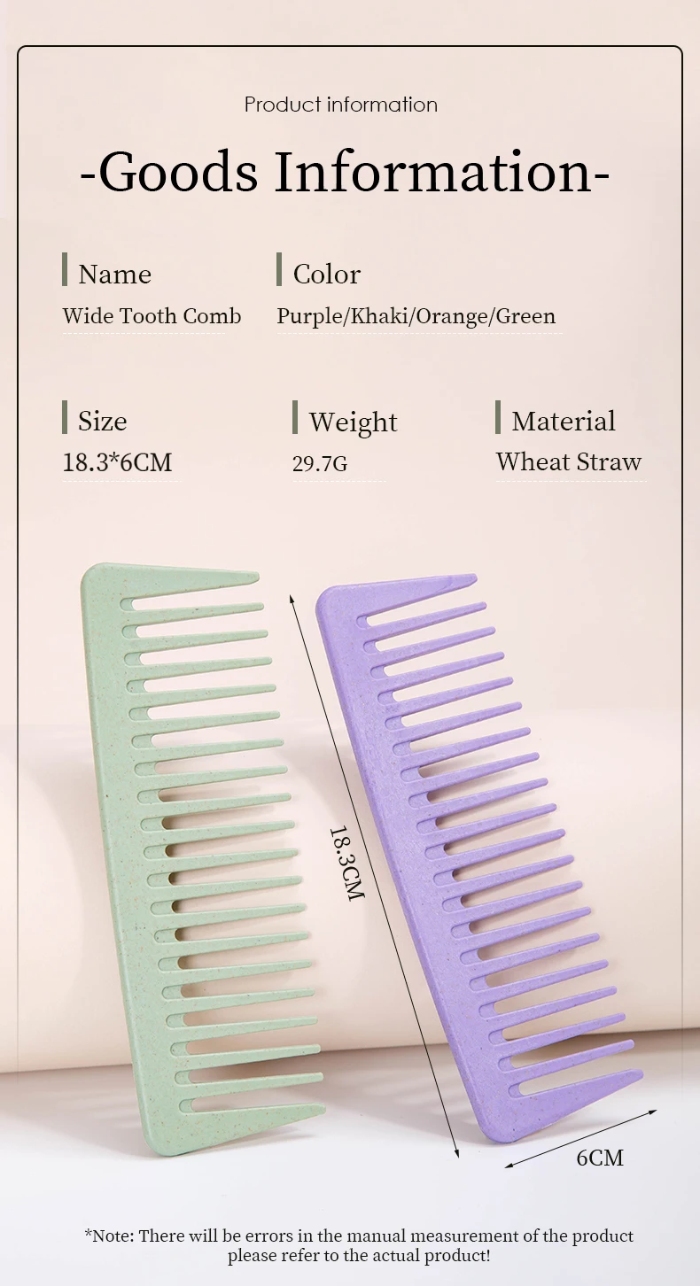 1pc Breite Zähne Kamm Anti-frizz Kopfhaut Massage Haarbürste Umweltfreundliche Weizen Stroh Pinsel Tragbare Haar Schönheit Styling werkzeuge – Detail 2