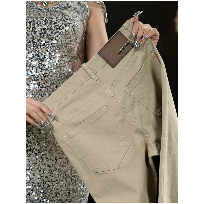 

High end champagne colored jeans men's fashion brand 2025 new summer thin stretch slim fit small leg pants