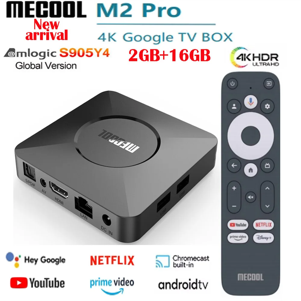 [Genuíno] Mais novo Mecool M2 Pro Google TV Box Amlogic S905Y4 Netflix Google Certificado ATV AV1 4K UHD 60pfs prático Media Player