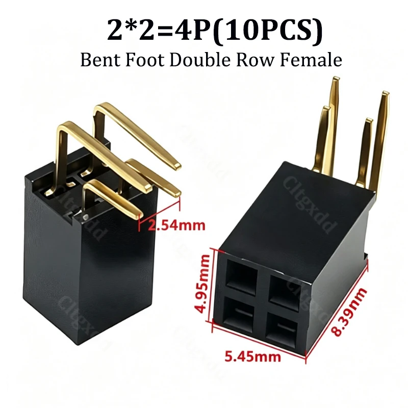 10 Stück 90-Grad-Winkelstecker, zweireihig, Buchsenleiste, 2,54 mm Rastermaß, PCB-Buchsenstecker, 2×3, 2×4, 2×5, 2×6, 2×7, 2×8, 2×20, 2×40 Pins – Detail 12