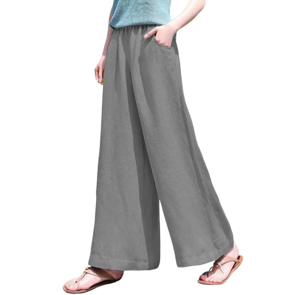 

Women Pants Elastic High Waist Wide Leg Trousers Solid Color Draped Pants for Women with Pockets Loose Fit Long Length Women