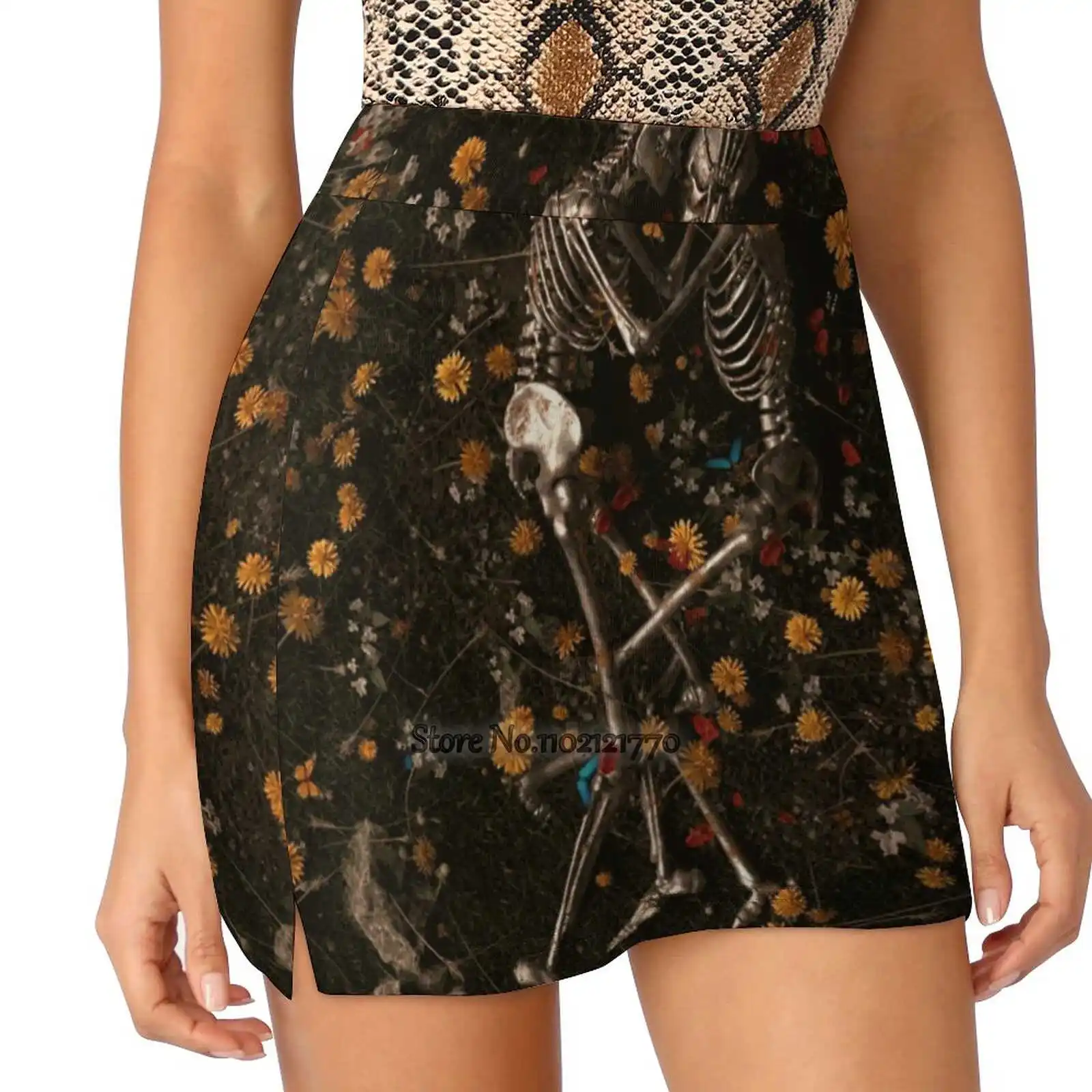 Memento Mori Women Tennis Skirts Golf Badminton Pantskirt Sports Phone Pocket Skort Skull Skeleton Nature Life Death Floral