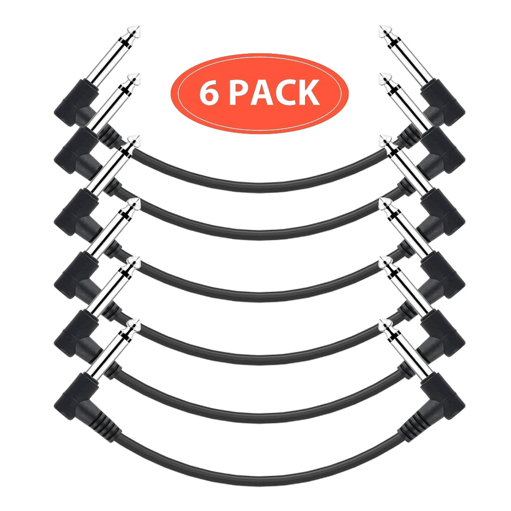 Guitar Effect Pedal Cables Instrument Patch Cord 15cm 1/4 Inch Right Angle TS Plug PVC Jacket, 6pcs/pack