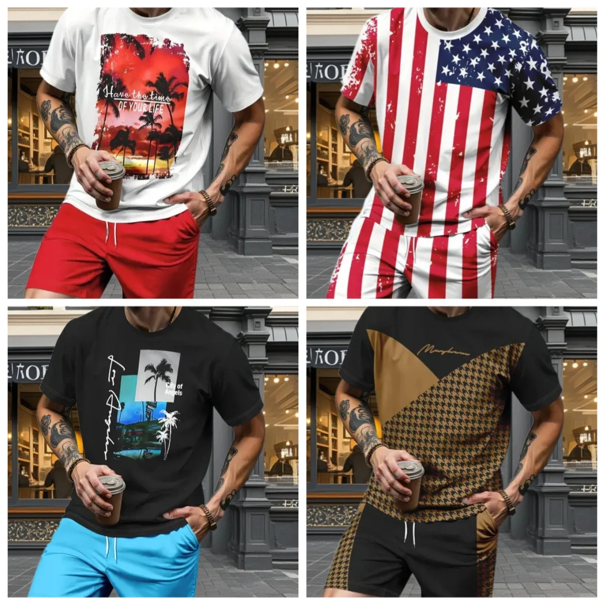 

2025 Latest Hot T-shirt Set 3D Vacation Style Trendy Various Elements Fashionable Street Men's Set Summer Top Shorts Breathable