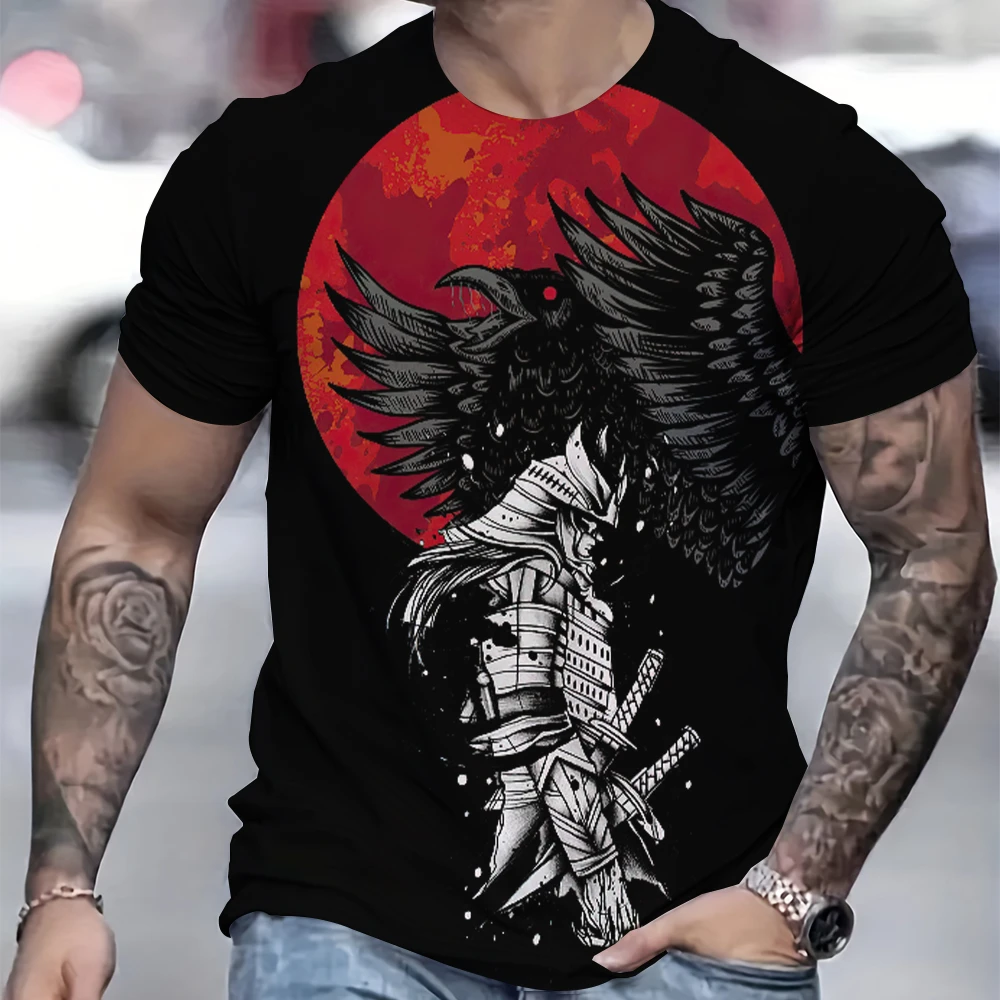 Japan Samurai Men T-shirt Personalised Casual Short Sleeve Tees Summer Round Neck Loose Clothing For Male Fashion Designer Tops