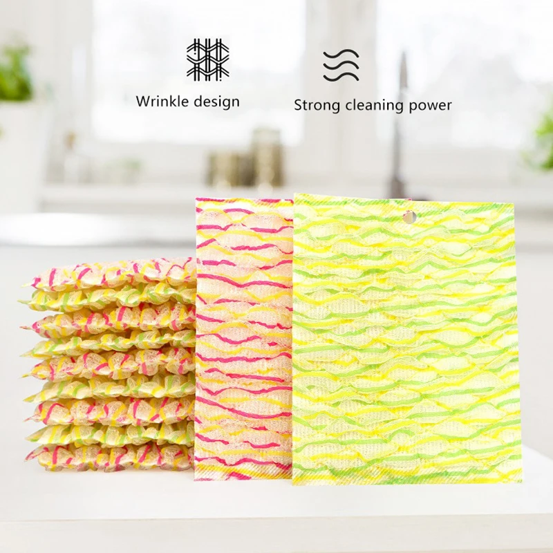 Kitchen Polyester Fiber Rag Colorful Striped Mesh Cleaning Cloths Dishwashing Dishcloth Household Cleaning Tools Wash Towels