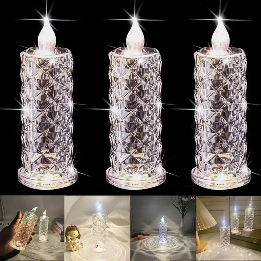 3/6/9/12pcs Crystal LED Flameless Candles - Durable Plastic Construction, Button Battery Powered, Ideal For Home, Parties, Birthdays, Valentine's Day Decorations, No-Smoke Ambiance Lighting