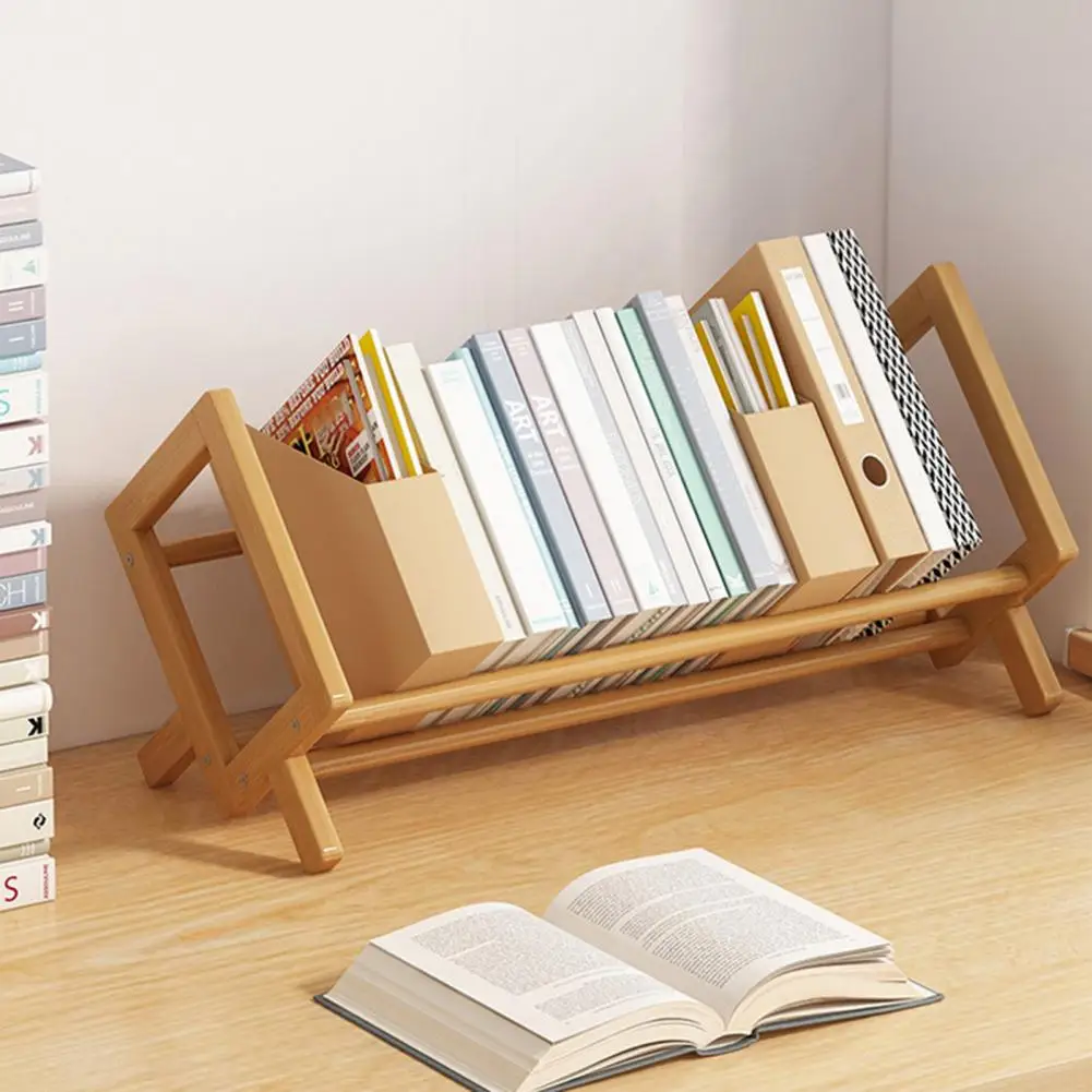 

Desktop Book Shelf Storage Rack High Stability Smooth Edge Burr Free Bamboo Magazine Book Display Shelf for Dormitory Bedroom