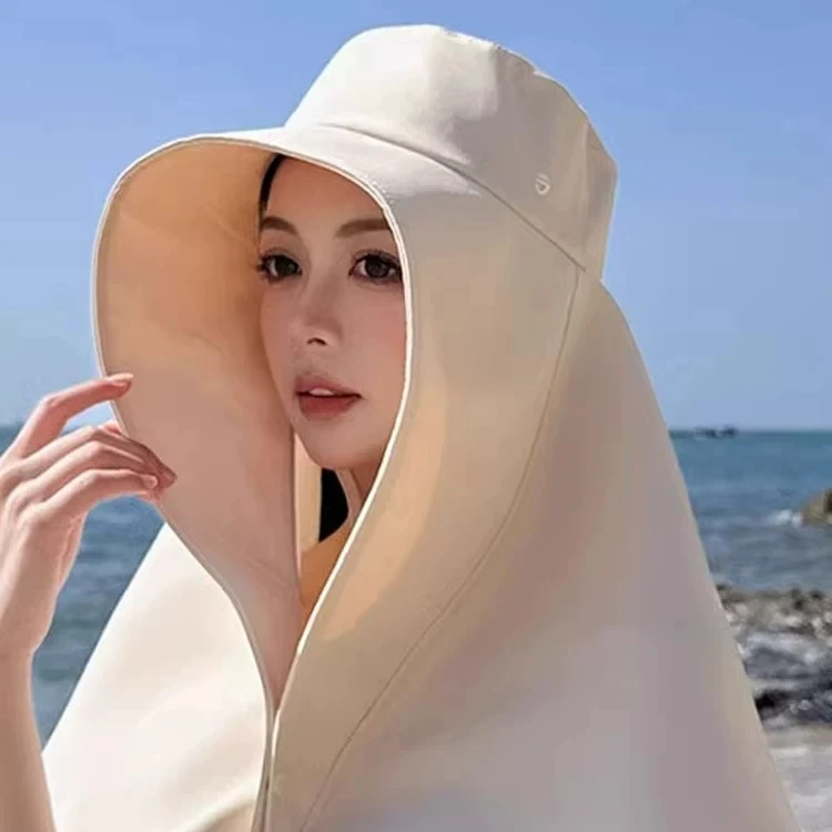Sunscreen hat women's summer oversized brim sunshade UV protection shawl hat outdoor neck protection integrated