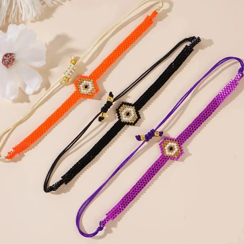 

Bohemia Rice bead bracelet Geometric shape Solid color Adjustable Hand-woven National style Original design Retro Beaded