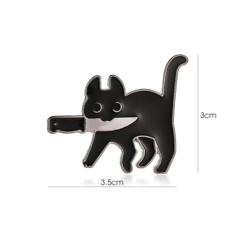 Broche esmaltado de gato de dibujos animados con cuchillo, divertido asesinos, gatito negro, Mew, Mew, Pin vaquero para solapa, insignia para bolso de moda, regalo de joyería al por mayor