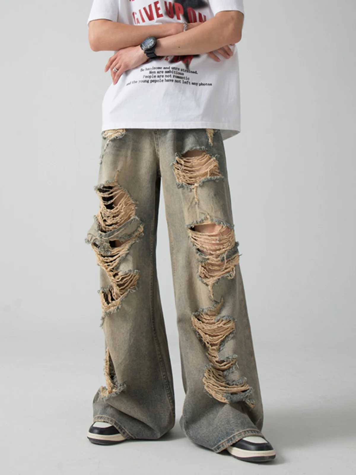 

Hip Hop Men's Jeans Casual Loose Straight Leg Long Trousers Summer Fashion Brand American Vibe Apocalyptic Style Jeans
