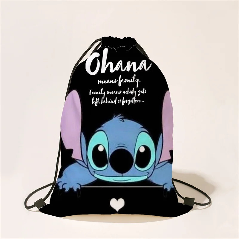 Nuevo Anime Disney Stitch impreso piel de melocotón bolso con cordón Kawaii Lilo Stitch estudiante mochila portátil bolsa de regalos de dibujos animados