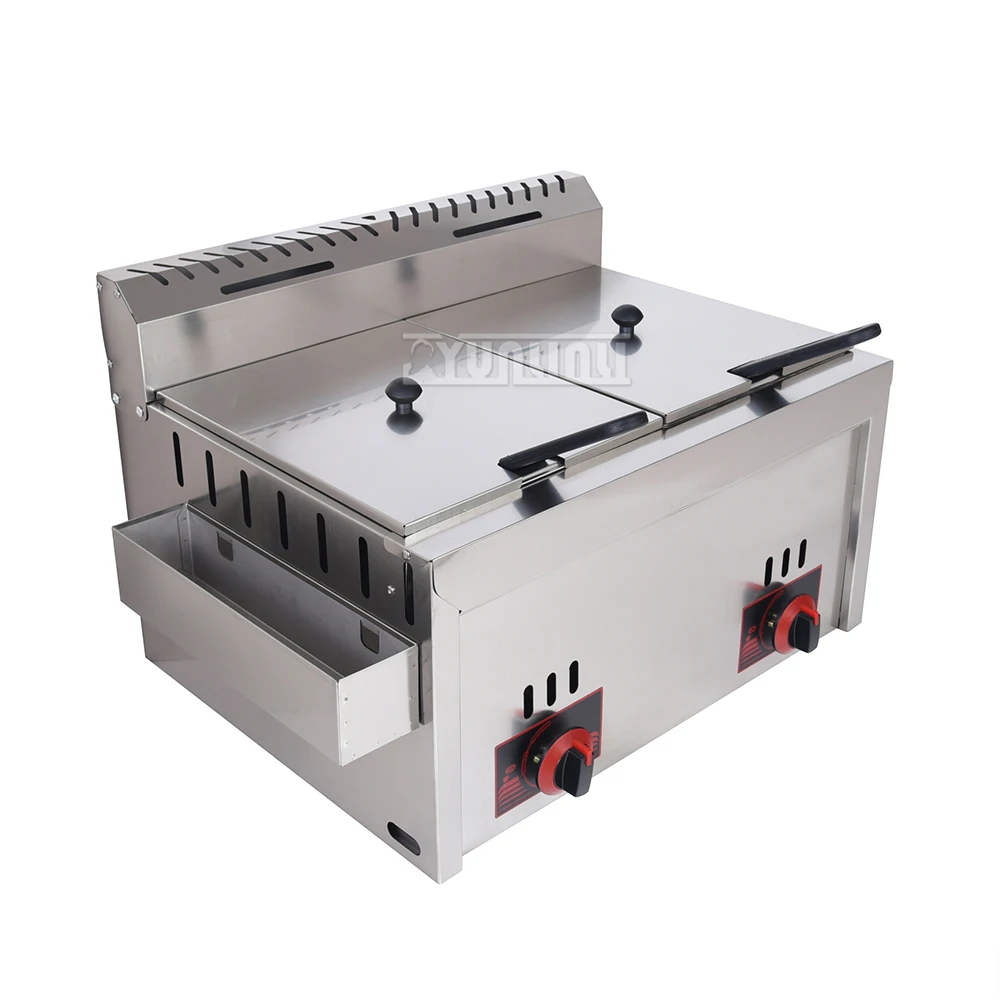 

Double Gas Fryer Stainless Steel Chicken Fried French Fries Machine Commercial Deep Fryer Friteuse