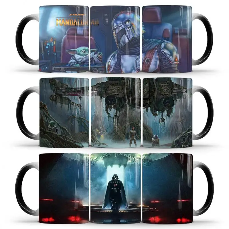 Taza de café con dibujos de Star Wars, taza de café con cambio de Color calentada, taza de desayuno creativa Luke Skywalker, Taza de cerámica Premium, regalo de vacaciones