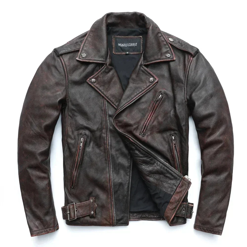 Vintage Motorcycle Jacket Men Genuine Leather s 100% Cowhide Coat Winter Biker Moto Clothing M456