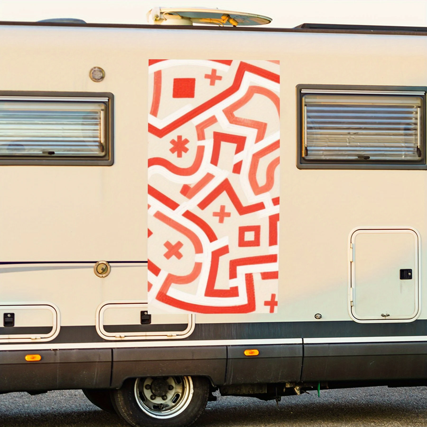 

Абстрактная красная - белая геометрическая наклейка на автомобиль, виниловая наклейка на сторону дома на моторику, водонепроницаемая самоклеящаяся виниловая наклейка на