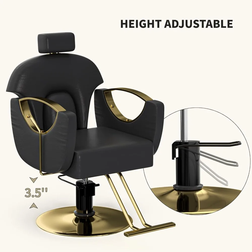 

Salon Chair Black and Gold Barber Chair Hydraulic Height Adjustable Styling Chair 360° Swivel Comfortable Recliner