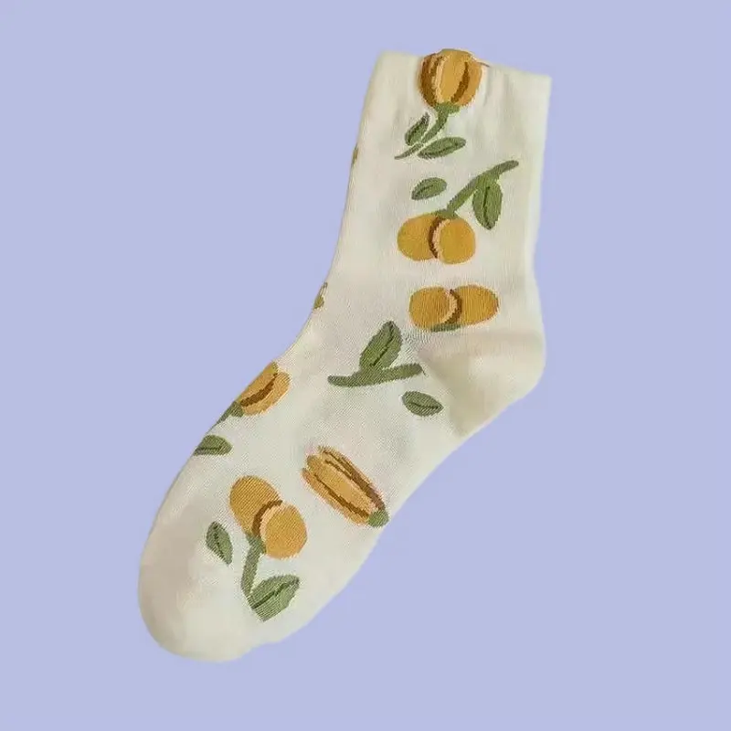 5/10 Pairs College Socks Flower Socks Women's Spring Summer and Autumn Middle-Tube Socks Niche Personality Sweet Style Socks