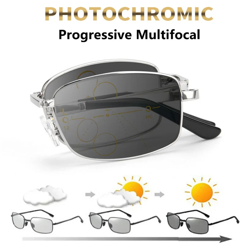 

Folding Near and Far Photochromic Reading Glasses Anti Blue Light Progressive Multifocal Presbyopia Eyeglasses Diopter 1.0- 4.0