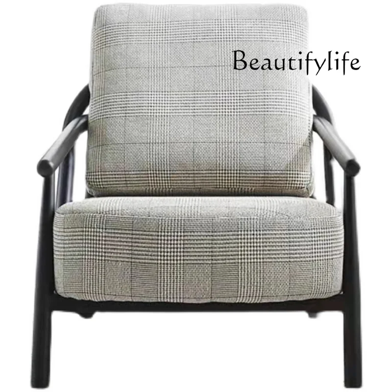 

Nordic Wooden Lounge Chair New Chinese Style Living Room Light Luxury Chair Ash Sofa Armchair
